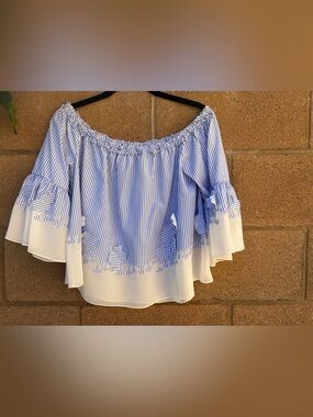 Banana Republic Limited Striped Off-Shoulder Blouse With Lasercut Flower Detail